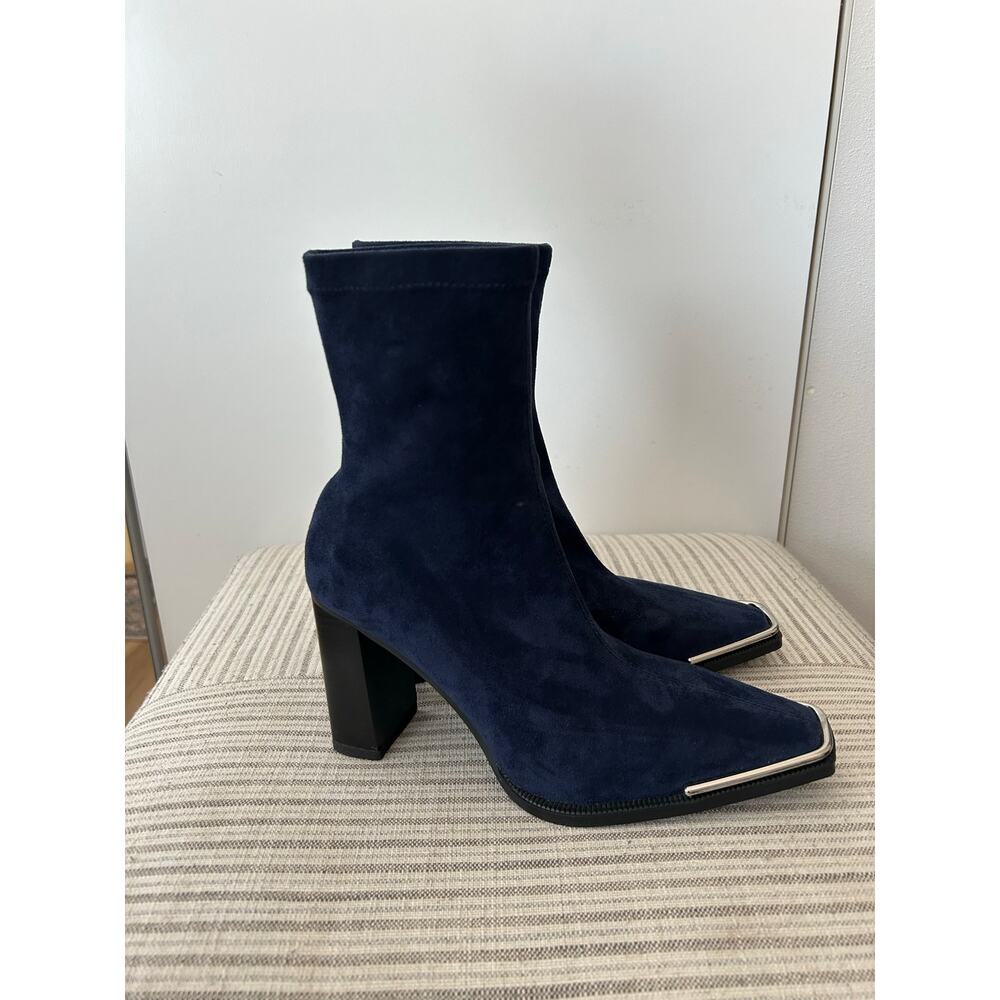 Torgeis New York Womens Katya Navy Suede sock ankle block heel boot - sz 7 - Picture 6 of 7
